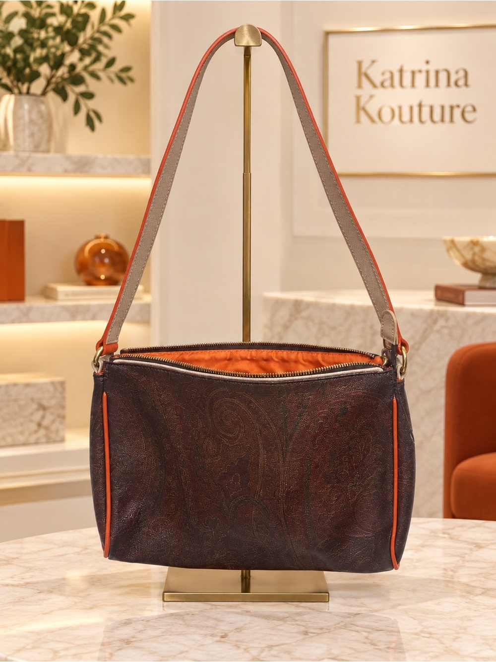 Etro Milano Vintage Paisley Canvas Baguette Shoulder Bag